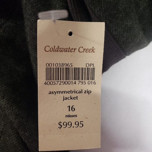 Lined Tweed like Moto Jacket Cotton / Wool Olive Green Coldwater Creek Size 16 - Picture 7 of 8